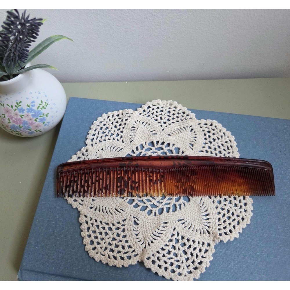 Vintage Canadian Tortoiseshell Look Hair Comb 8.25" Amber Brown Vanity